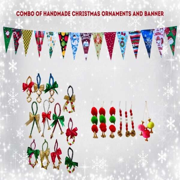 HOBBYHUT Merry Christmas Decoration | Combo of 6 feet Long Triangle Flag Banner + 21 Handmade Christmas oraments - Image 8