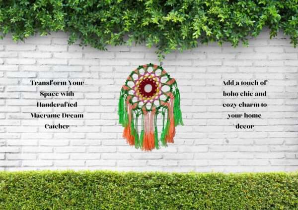 HOBBYHUT Macrame Dream Catcher | Bohemian Vintage Style Wall Hanging Tapestry | Modern Room Home Decor | (Dream Catcher Multicoloured) - Image 2