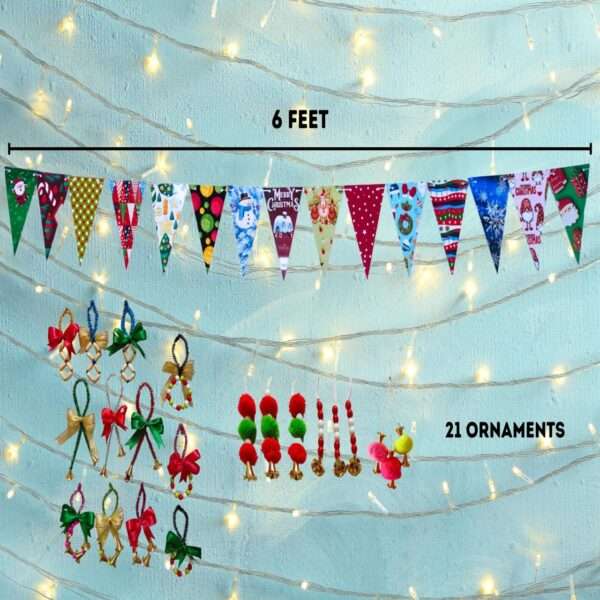 HOBBYHUT Merry Christmas Decoration | Combo of 6 feet Long Triangle Flag Banner + 21 Handmade Christmas oraments - Image 5