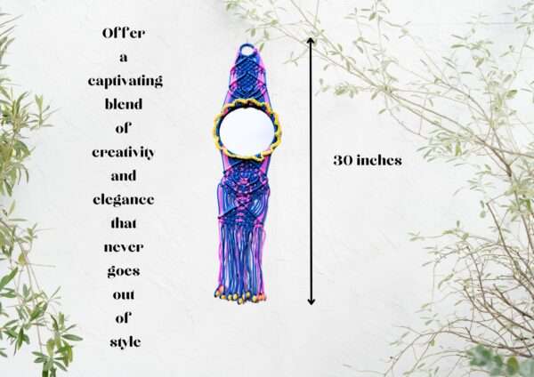 HOBBYHUT Macrame Hanging Wall Mirror with Macrame Round Mirror Art| Boho Decor Macrame Decorative Mirror Framed| Modern Room Home Decor | (Blue & Pink)