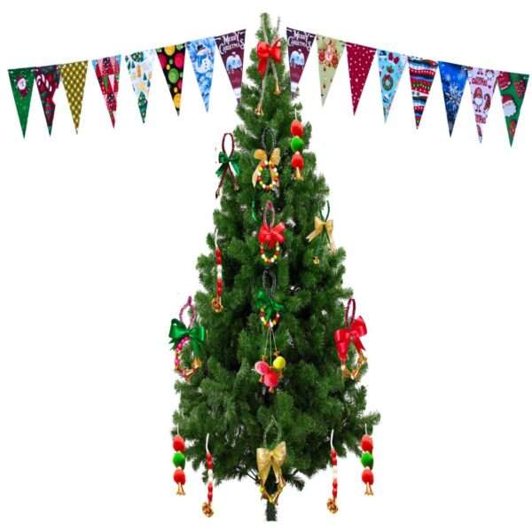 HOBBYHUT Merry Christmas Decoration | Combo of 6 feet Long Triangle Flag Banner + 21 Handmade Christmas oraments