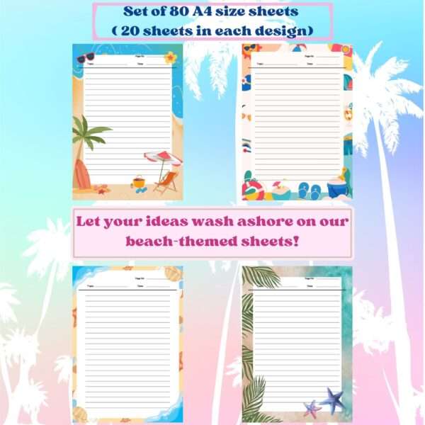 A4 Beach Themed Designer Sheets - 80 sheets/ 4 Designs - Image 2